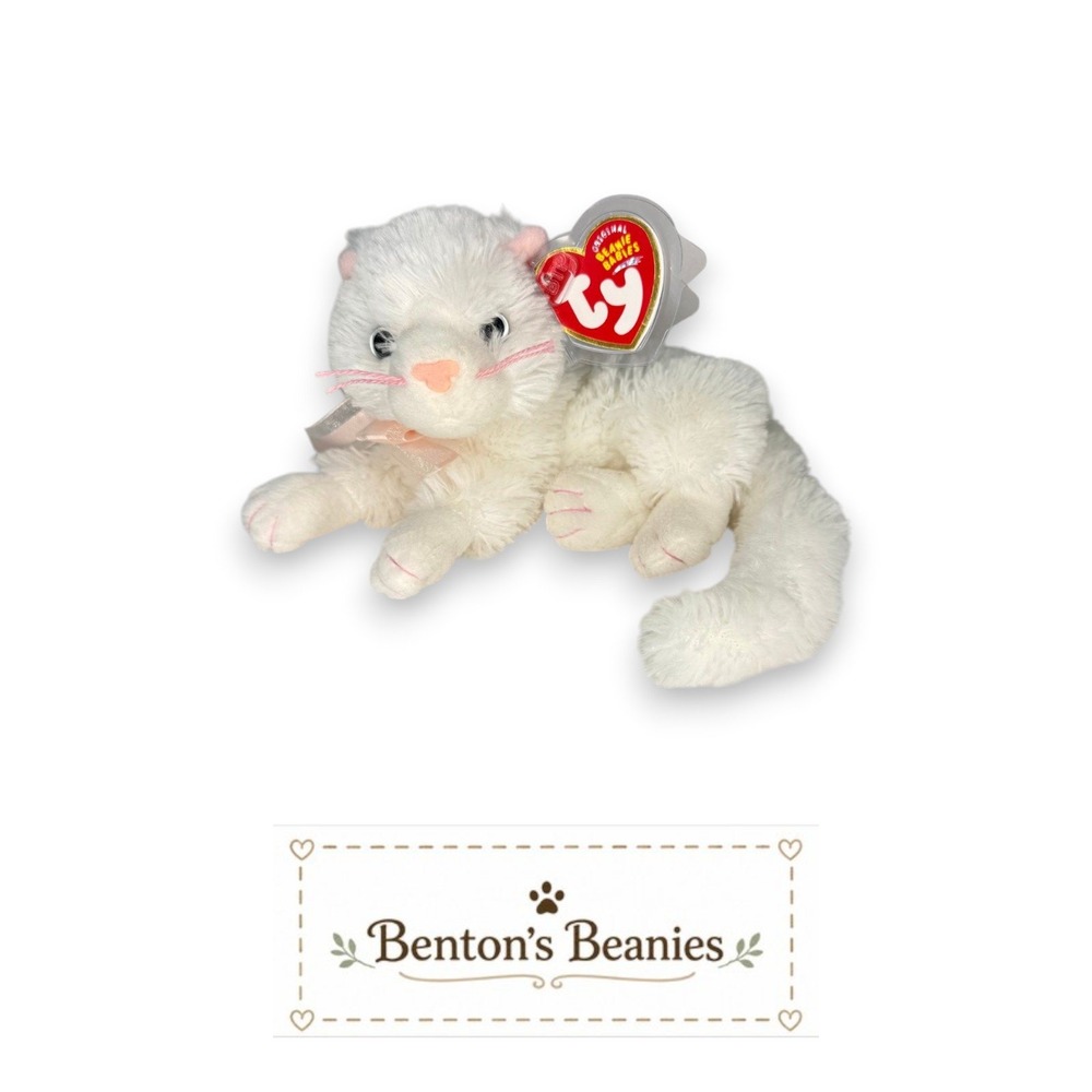 Bianca the Cat Ty Beanie Baby | Pretty Pink Whiskers 🎀 | Mint Heart Tag ⭐